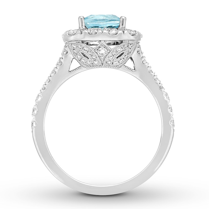 Main Image 2 of Previously Owned Neil Lane Aquamarine Engagement Ring 1-1/4 ct tw Round-cut Diamonds 14K White Gold Size 4.75