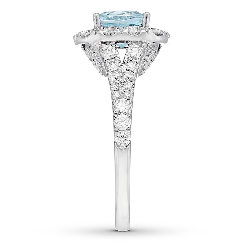 Main Image 3 of Previously Owned Neil Lane Aquamarine Engagement Ring 1-1/4 ct tw Round-cut Diamonds 14K White Gold Size 4.75