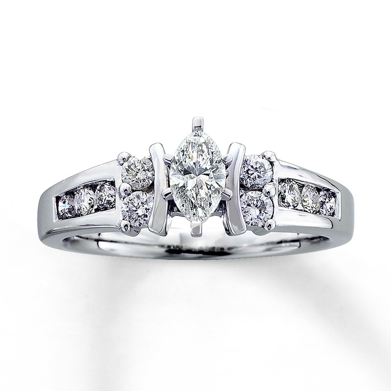 Main Image 1 of Previously Owned Diamond Engagement Ring 3/4 ct tw Marquise & Round-cut 14K White Gold Size 3