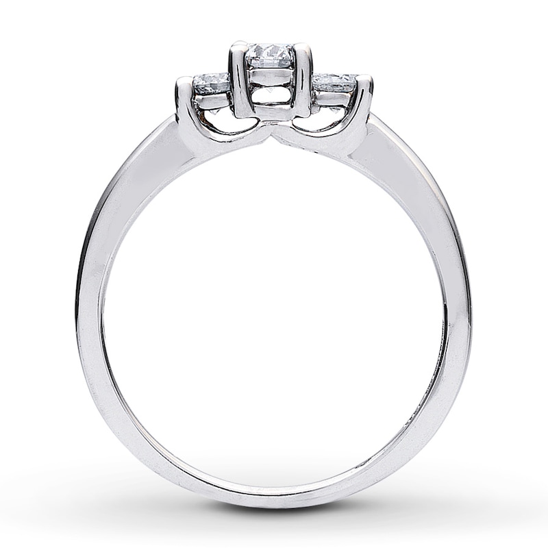 Main Image 2 of Previously Owned Three-Stone Engagement Ring 1/2 ct tw Round-cut Diamonds 14K White Gold Size 10.25