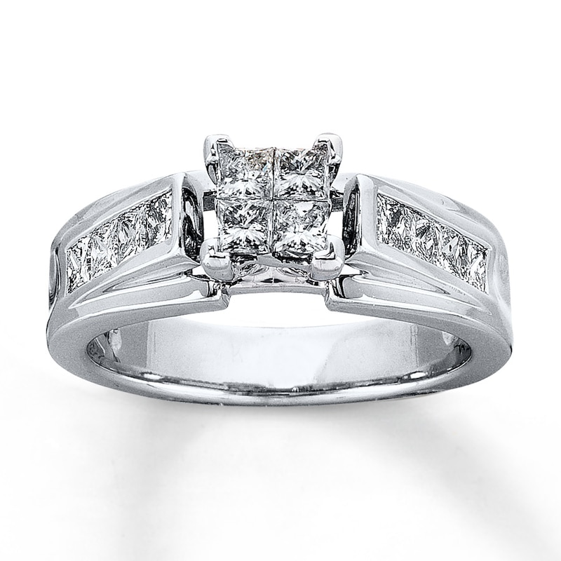 Main Image 1 of Previously Owned Engagement Ring 1 ct tw Princess & Ronud-cut Diamonds 14K White Gold - Size 4.25