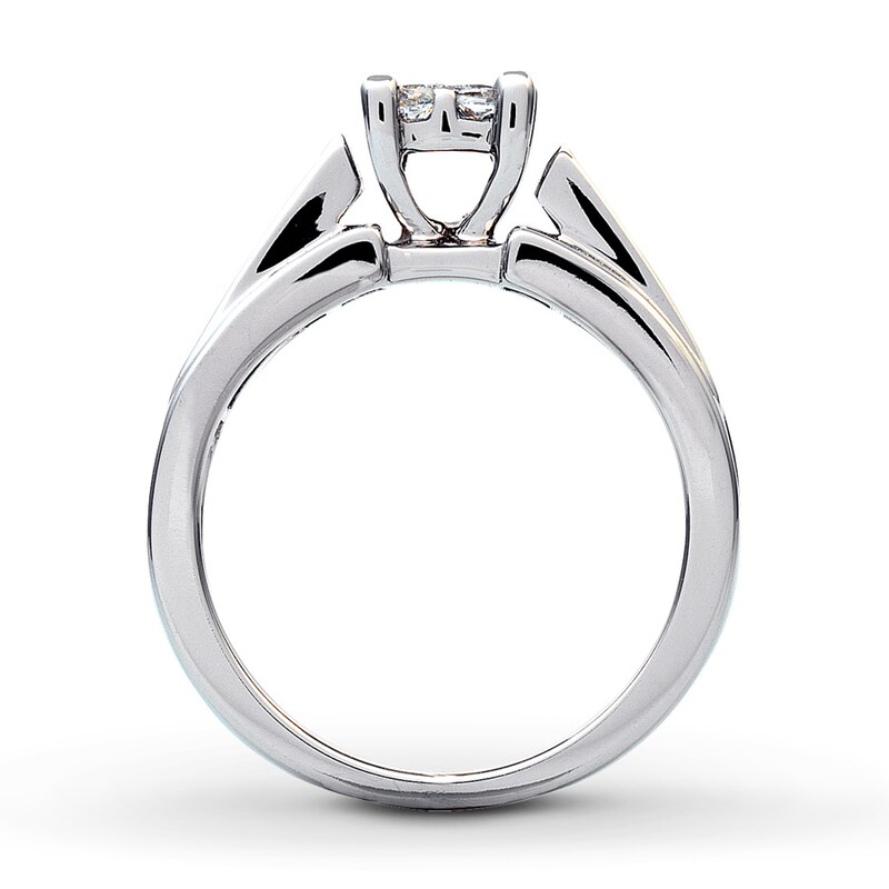 Main Image 2 of Previously Owned Engagement Ring 1 ct tw Princess & Ronud-cut Diamonds 14K White Gold - Size 4.25