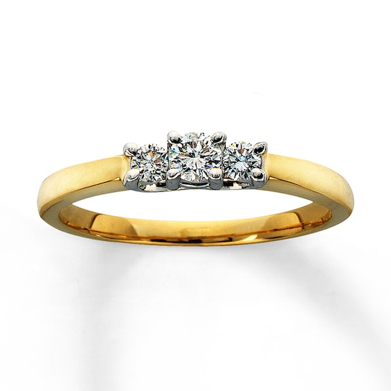 Previously Owned Three-Stone Diamond Engagement Ring 1/4 ct tw Round-cut 14K Yellow Gold Size 2