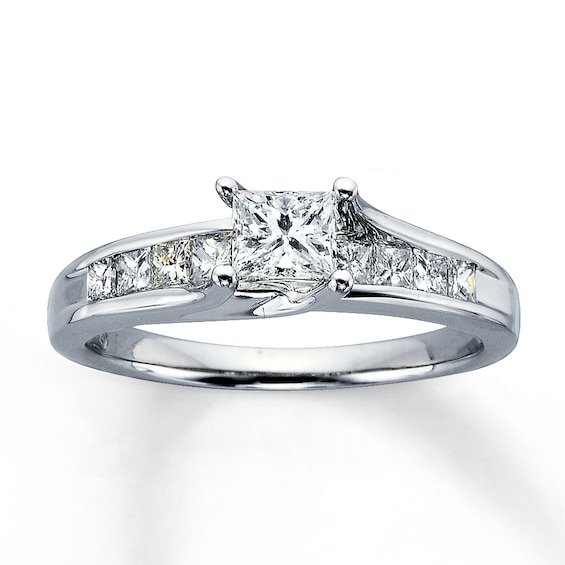 Previously Owned Diamond Engagement Ring 1 ct tw Princess & Round-cut 14K White Gold Size