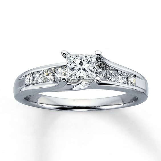 Previously Owned Diamond Engagement Ring 1 ct tw Princess & Round-cut 14K White Gold Size