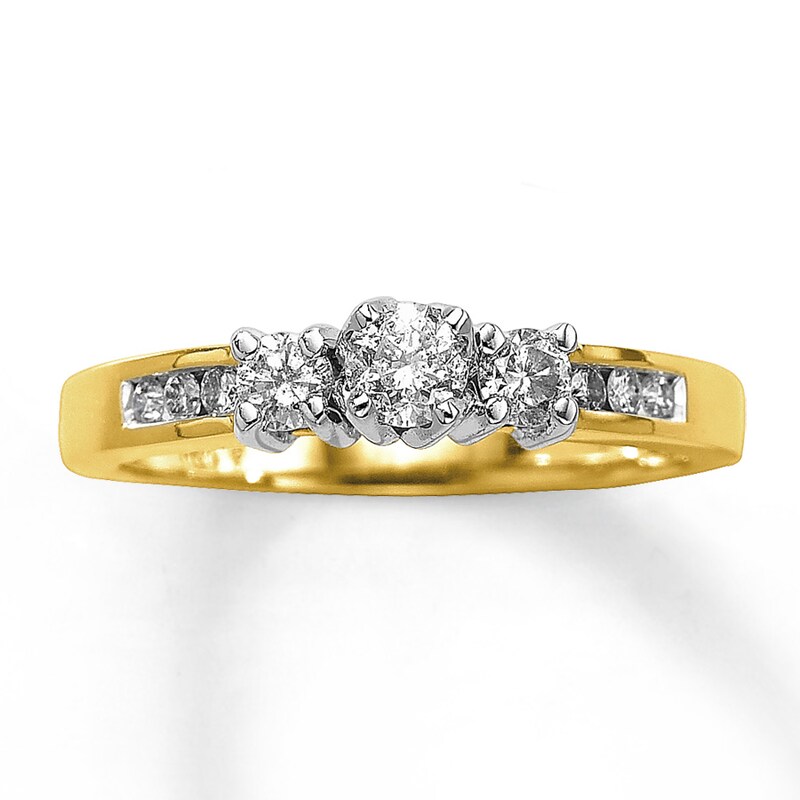 Main Image 1 of Previously Owned Three-Stone Diamond Engagement Ring 1/2 ct tw Round-cut 14K Yellow Gold Size 9.5