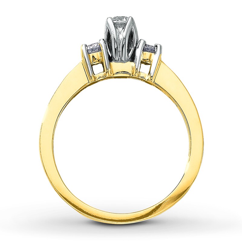 Main Image 2 of Previously Owned Three-Stone Diamond Engagement Ring 1/2 ct tw Round-cut 14K Yellow Gold Size 9.5