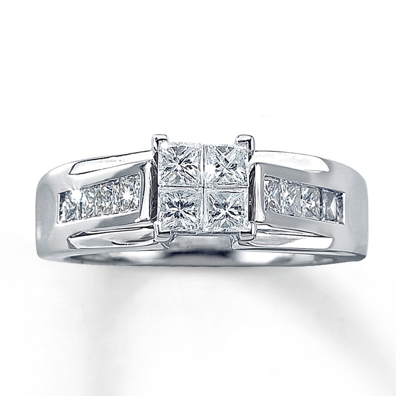 Main Image 1 of Previously Owned Engagement Ring 1 ct tw Princess-cut Diamonds 14K White Gold Size 9.75