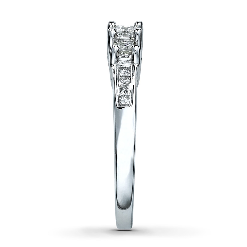 Main Image 3 of Previously Owned Three-Stone Diamond Ring 1/2 ct tw Princess-cut 14K White Gold - Size 4