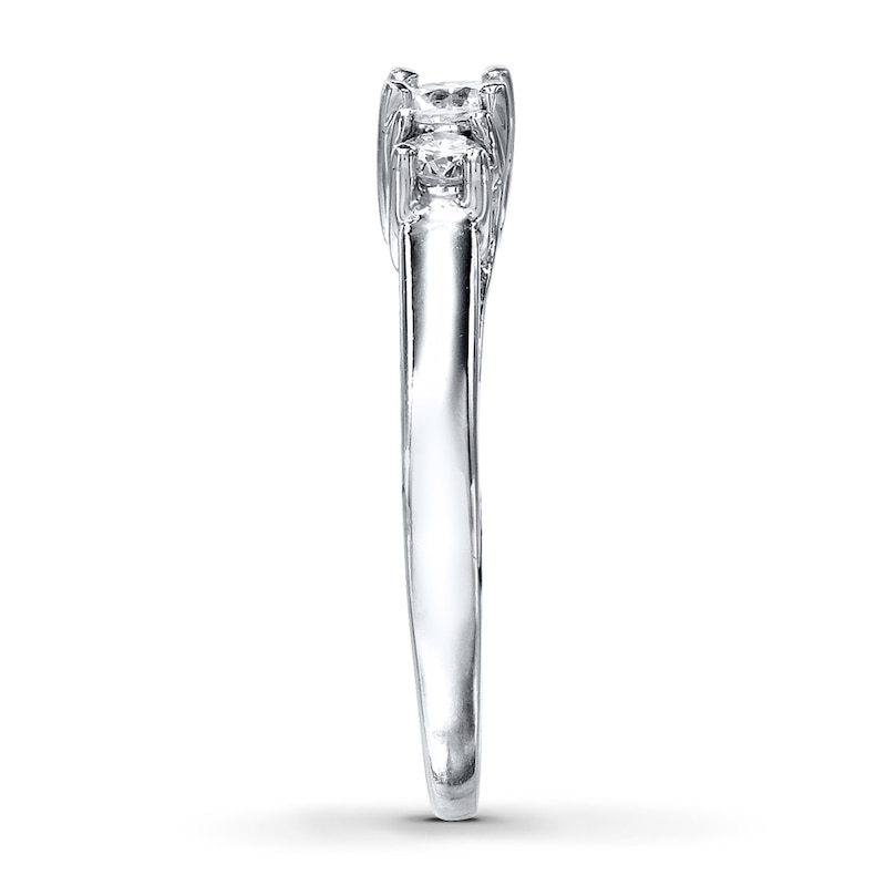 Main Image 2 of Previously Owned 3-Stone Diamond Engagement Ring 1/2 ct tw Round-cut 14K White Gold - Size 10.5