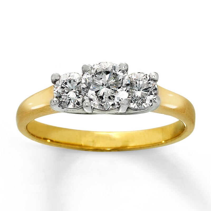 Main Image 1 of Previously Owned Three-Stone Diamond Engagement Ring 1 ct tw Round-cut 14K Two-Tone Gold Size 10.5