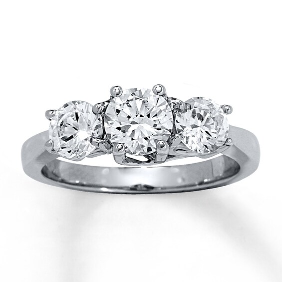 Previously Owned 3-Stone Diamond Engagement Ring 2 ct tw Round-cut 14K White Gold Size 4