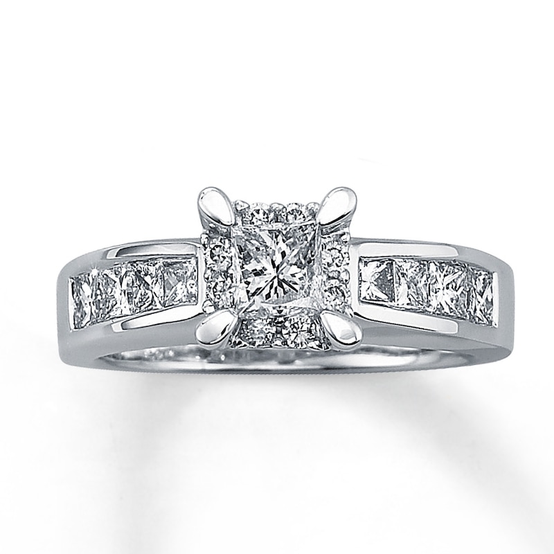 Main Image 1 of Previously Owned Diamond Engagement Ring 1-1/4 ct tw Princess & Round-cut 14K White Gold Size 4.25