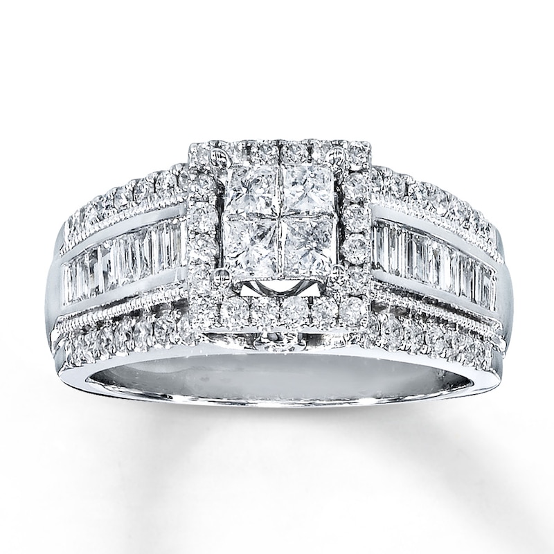 Main Image 1 of Previously Owned Diamond Engagement Ring 1 ct tw Princess, Baguette & Round-cut 14K White Gold Size 3.75
