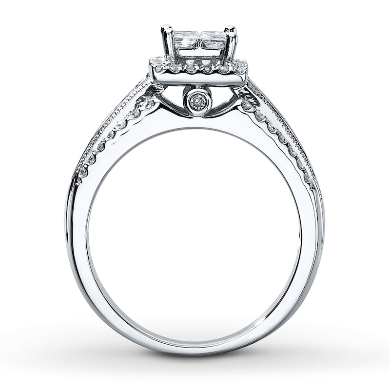Main Image 2 of Previously Owned Diamond Engagement Ring 1 ct tw Princess, Baguette & Round-cut 14K White Gold Size 3.75