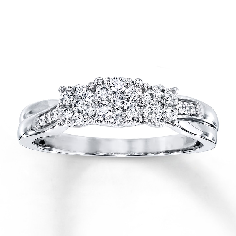 Previously Owned 3-Stone Diamond Engagement Ring 1/3 ct tw Round-cut 10K White Gold - Size 10.25
