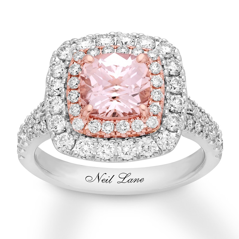 Main Image 1 of Previously Owned Neil Lane Morganite Ring 1-1/4 ct tw Round-cut Diamonds 14K Two-Tone Gold