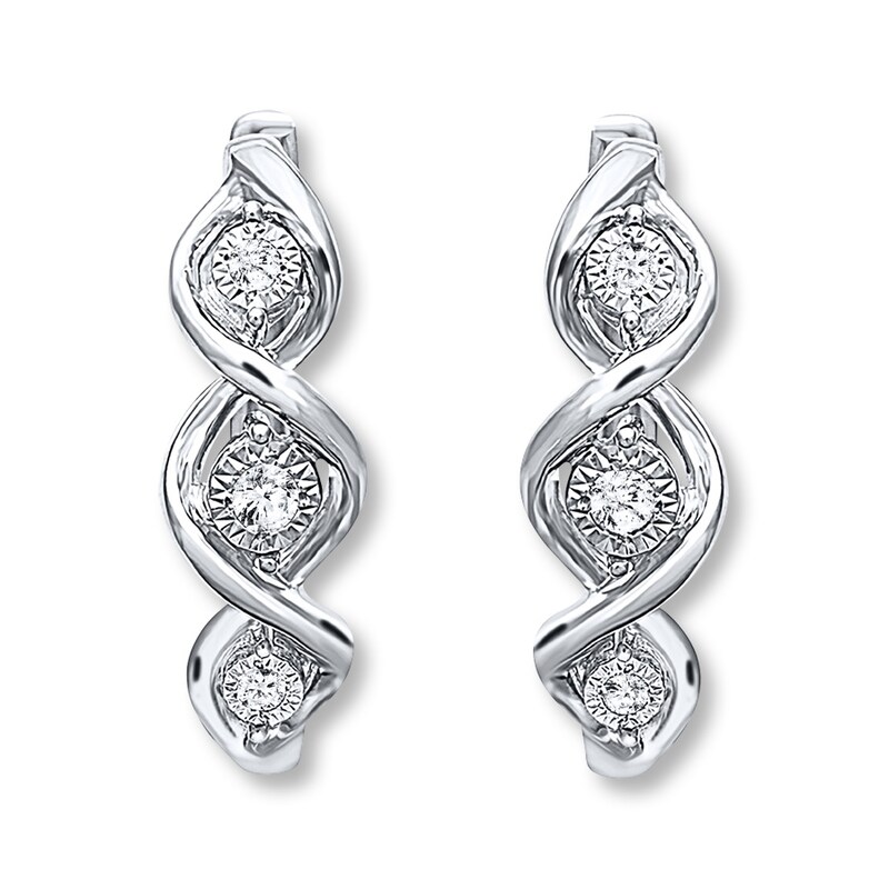 Main Image 2 of Previously Owned Diamond Hoop Earrings 1/10 ct tw Round-cut Sterling Silver
