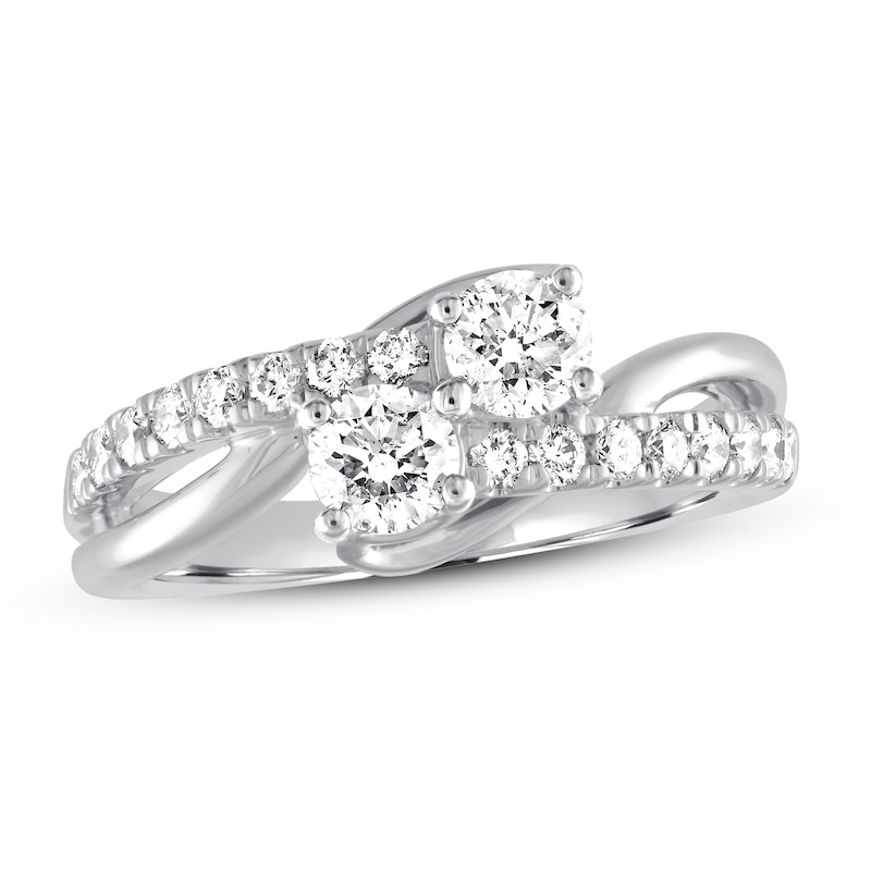Main Image 1 of Previously Owned Ever Us Two-Stone Diamond Anniversary Ring 1 ct tw Round-cut 14K White Gold