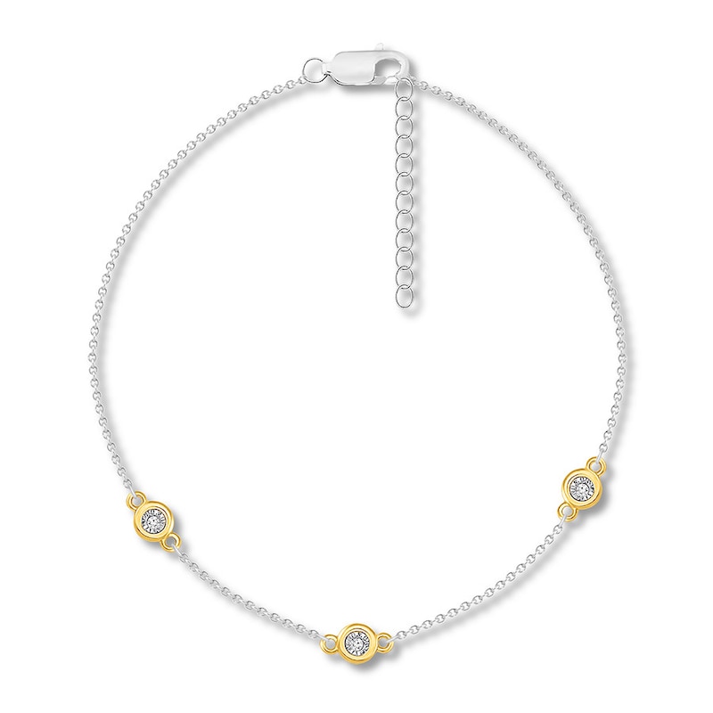 Main Image 1 of Previously Owned Diamond Circle Anklet Sterling Silver & 10K Yellow Gold 10"