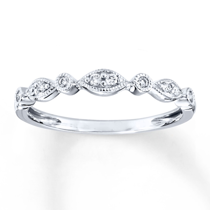 Main Image 1 of Previously Owned Diamond Anniversary Band 1/10 ct tw Round-cut 10K White Gold Size 10.75