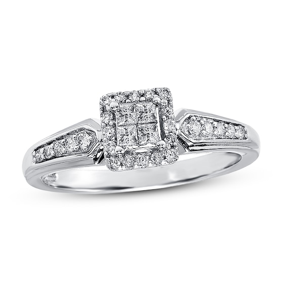 Previously Owned Diamond Engagement Ring 1/4 ct tw Princess & Round-cut 10K White Gold Size 9.75