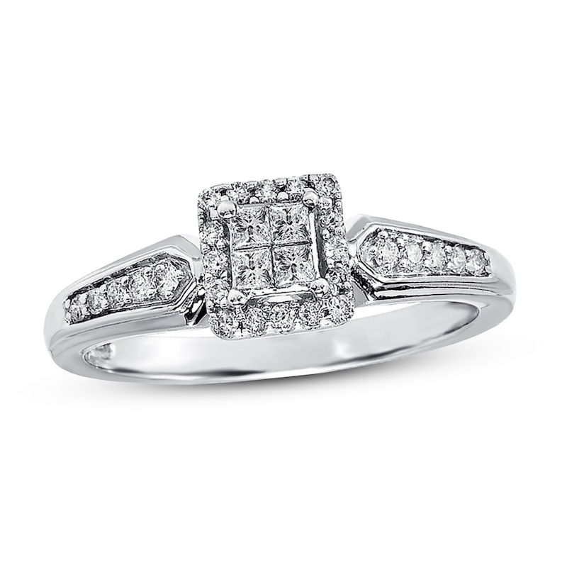 Main Image 1 of Previously Owned Diamond Engagement Ring 1/4 ct tw Princess & Round-cut 10K White Gold - Size 9.75