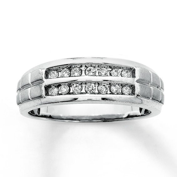 Previously Owned Men's Wedding Band 1/4 ct tw Round-cut Diamonds 10K White Gold Size 7.5