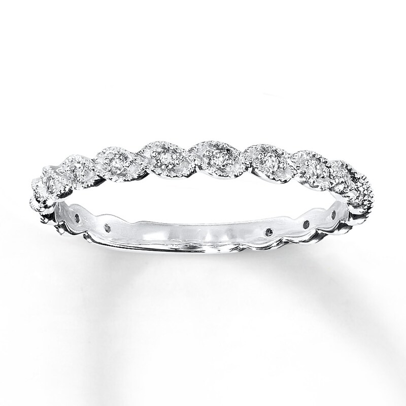 Main Image 1 of Previously Owned Diamond Anniversary Ring 1/10 ct tw Round-cut 14K White Gold - Size 10.5