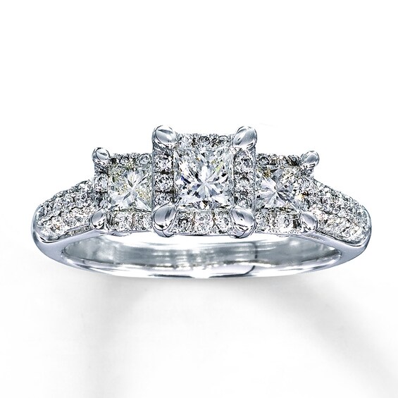 Previously Owned Diamond Engagement Ring 1 ct tw Princess & Round-cut 14K White Gold Size 11.25