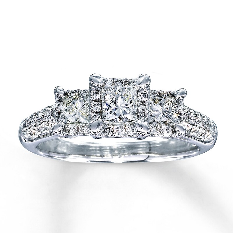 Main Image 1 of Previously Owned Diamond Engagement Ring 1 ct tw Princess & Round-cut 14K White Gold - Size 11.25