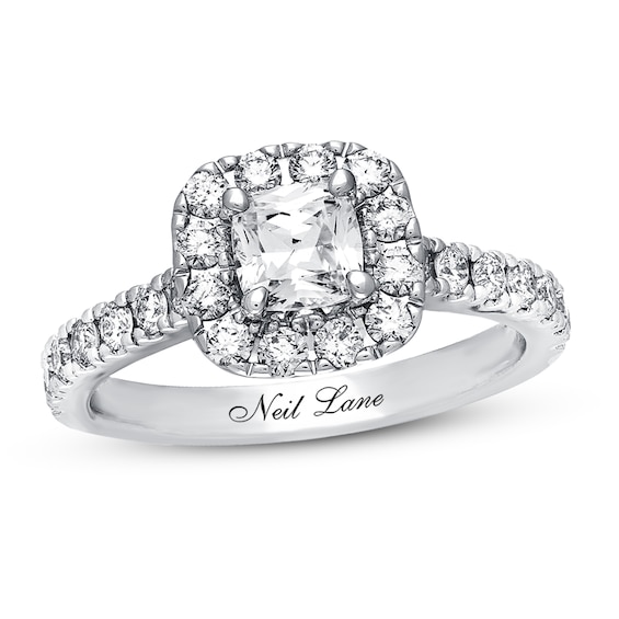 Previously Owned Neil Lane Diamond Engagement Ring 1-3/8 ct tw Cushion & Round-cut 14K White Gold Size