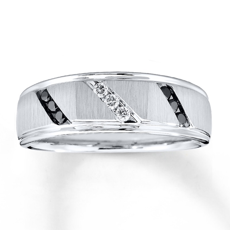Previously Owned Men's Diamond Wedding Band 1/5 ct tw Black & White Round-cut 10K White Gold - Size 6.75