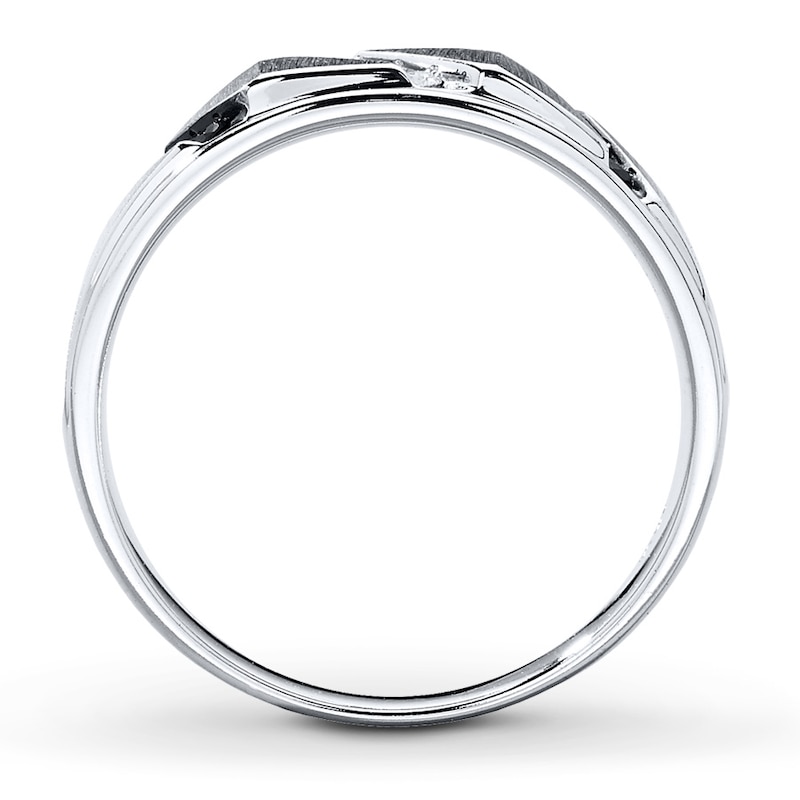 Previously Owned Men's Diamond Wedding Band 1/5 ct tw Black & White Round-cut 10K White Gold - Size 6.75