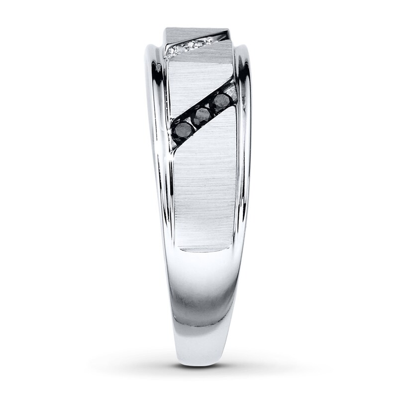Previously Owned Men's Diamond Wedding Band 1/5 ct tw Black & White Round-cut 10K White Gold - Size 6.75