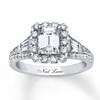 Thumbnail Image 1 of Previously Owned Neil Lane Engagement Ring 1-7/8 ct tw Emerald, Baguette & Round-cut Diamonds 14K White Gold - Size 4.25