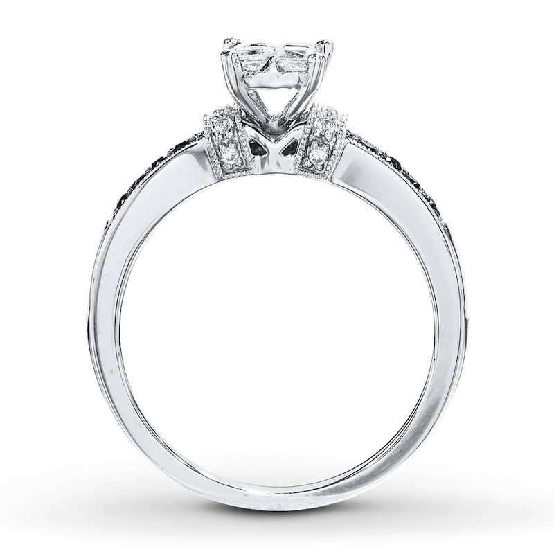 Main Image 2 of Previously Owned Black & White Diamond Engagement Ring 1/2 ct tw Princess & Round-cut 10K White Gold - Size 9.75