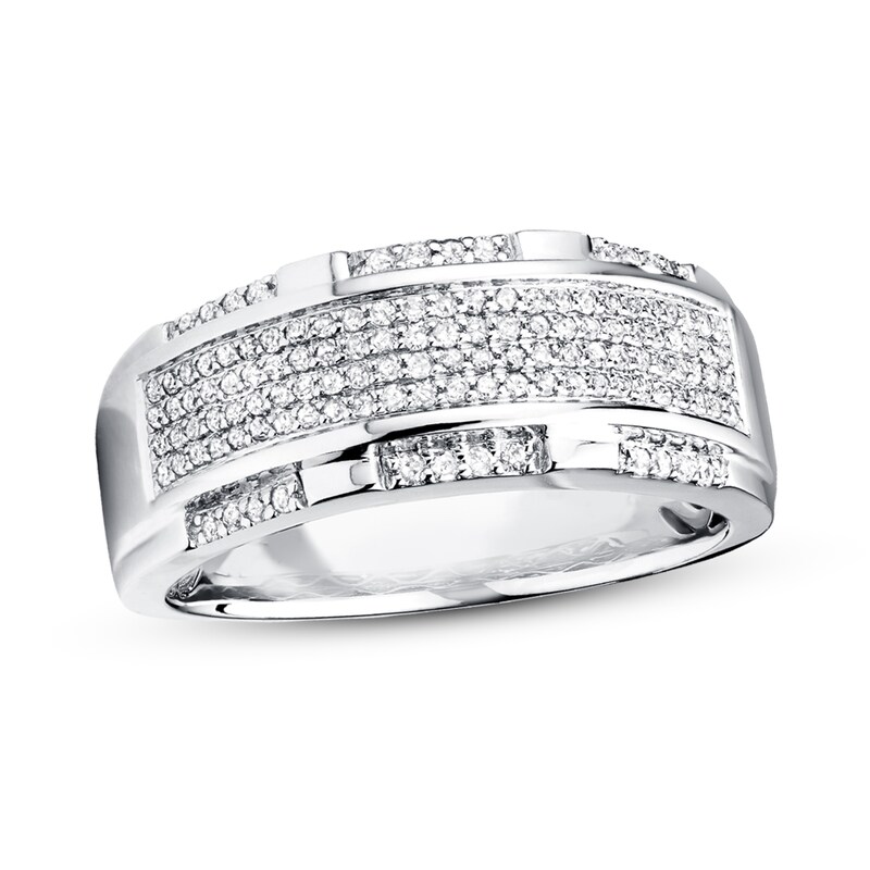 Main Image 1 of Previously Owned Men's Band 1/2 ct tw Round-cut Diamonds 10K White Gold - Size 8.5