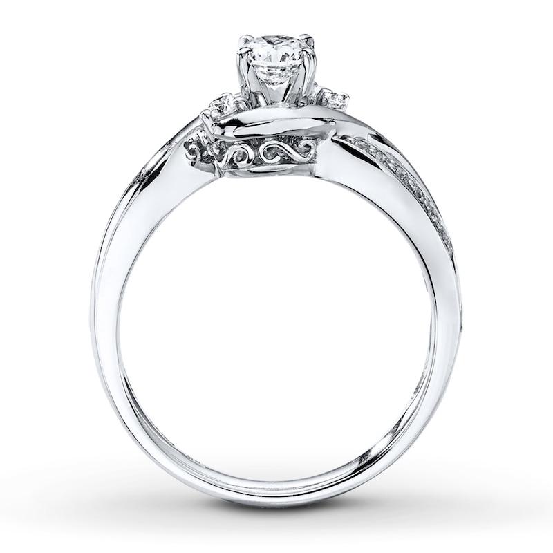 Previously Owned Three-Stone Engagement Ring 3/8 ct tw Round-cut Diamonds 14K White Gold - Size 10