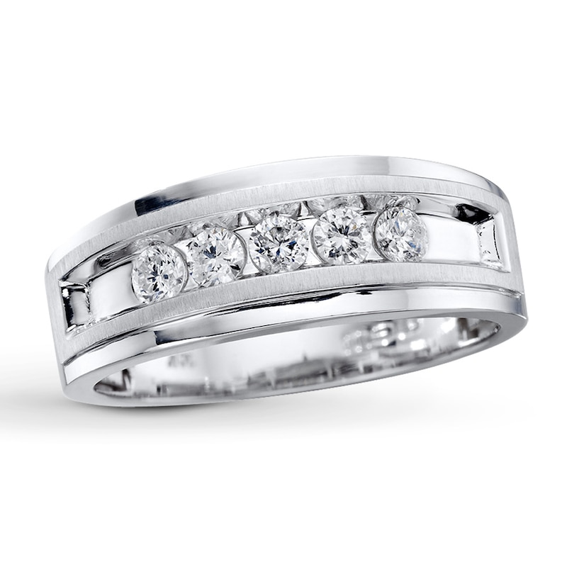 Main Image 1 of Previously Owned Men's Diamond Wedding Band 1/2 ct tw Round-cut 10K White Gold Size 5.25