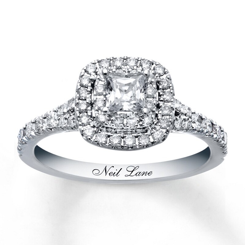 Main Image 1 of Previously Owned Neil Lane Engagement Ring 1 ct tw Princess & Round-cut Diamonds 14K White Gold - Size 8