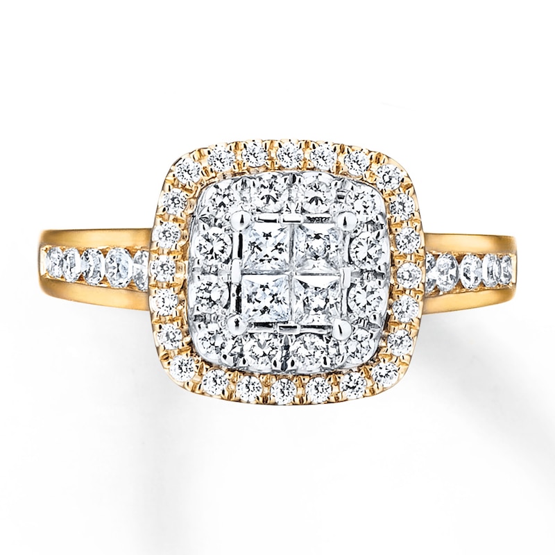 Main Image 4 of Previously Owned Diamond Engagement Ring 3/4 ct tw Princess & Round-cut 14K Two-Tone Gold - Size 10.25