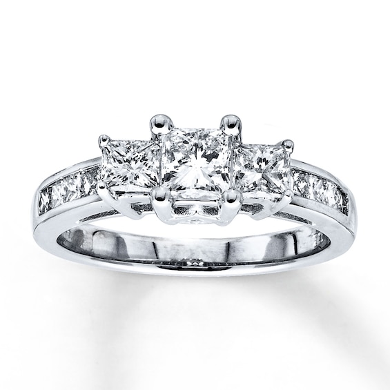 Previously Owned 3-Stone Diamond Ring 1-1/2 ct tw Princess-cut 14K White Gold Size 11.25