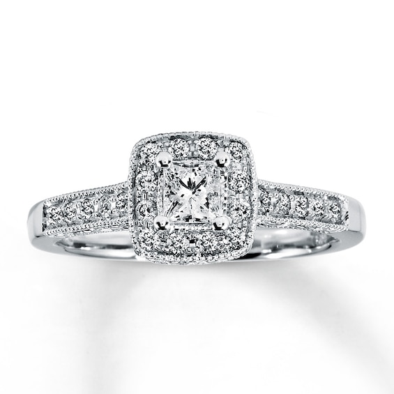 Previously Owned Diamond Engagement Ring 1/2 ct tw Princess & Round-cut 14K White Gold Size 10.75