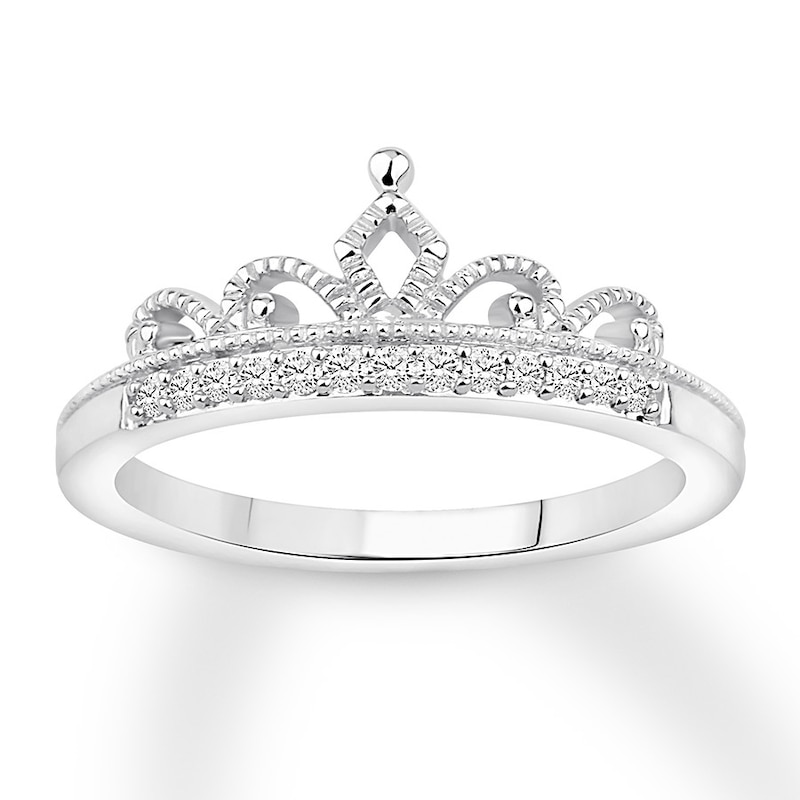 Main Image 1 of Previously Owned Diamond Tiara Wedding Band 1/10 ct tw Round-cut 10K White Gold Size 11.25