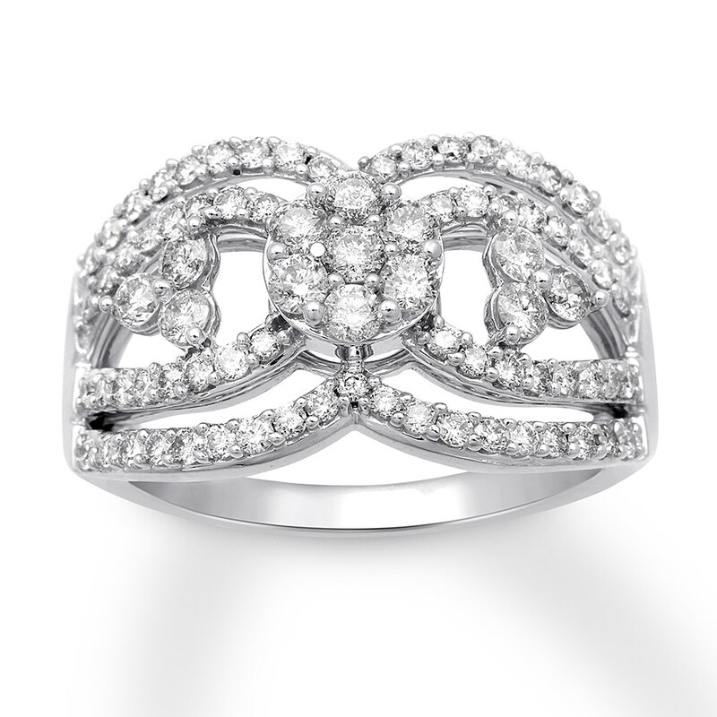 Main Image 1 of Previously Owned Diamond Fashion Ring 1 ct tw Round-cut 10K White Gold Size 10