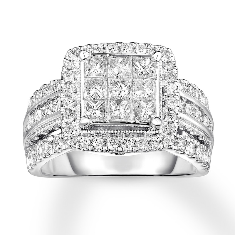Main Image 1 of Previously Owned Diamond Engagement Ring 2 ct tw Princess & Round-cut 10K White Gold Size 9.5