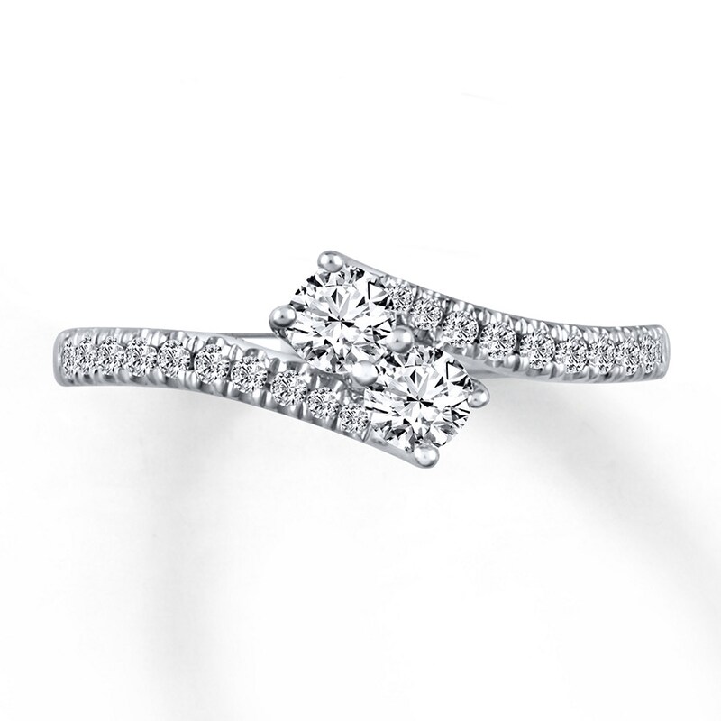 Main Image 3 of Previously Owned Ever Us Two-Stone Anniversary Ring 1/2 ct tw Round-cut Diamonds 14K White Gold - Size 9.75