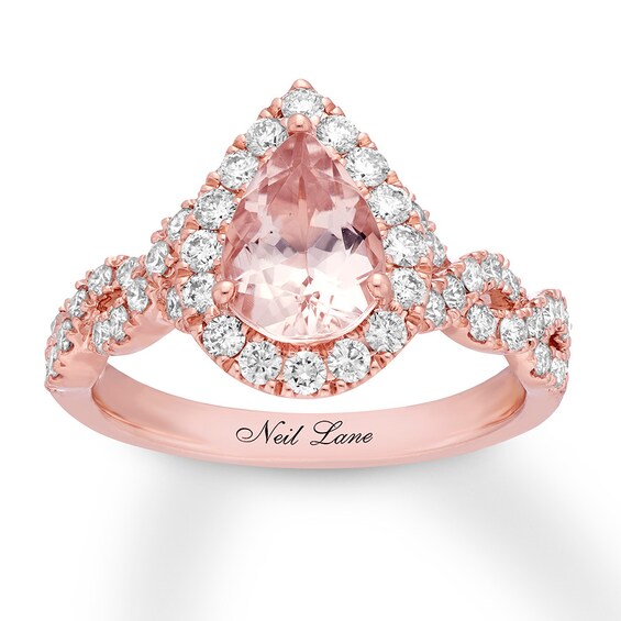 Previously Owned Neil Lane Morganite Engagement Ring 3/4 ct tw Round-cut Diamonds 14K Rose Gold Size