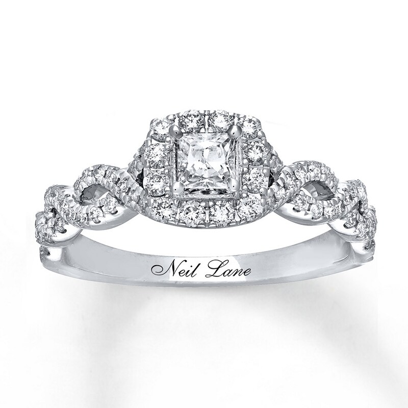 Main Image 1 of Previously Owned Neil Lane Engagement Ring 5/8 ct tw Princess & Round-cut 14K White Gold - Size 3.5